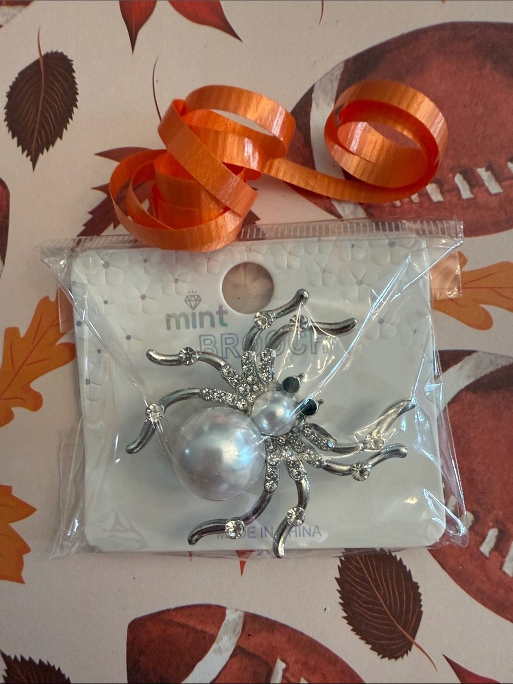 Mint Silver-Tone Fashion Spider Brooch with Pearl Accents